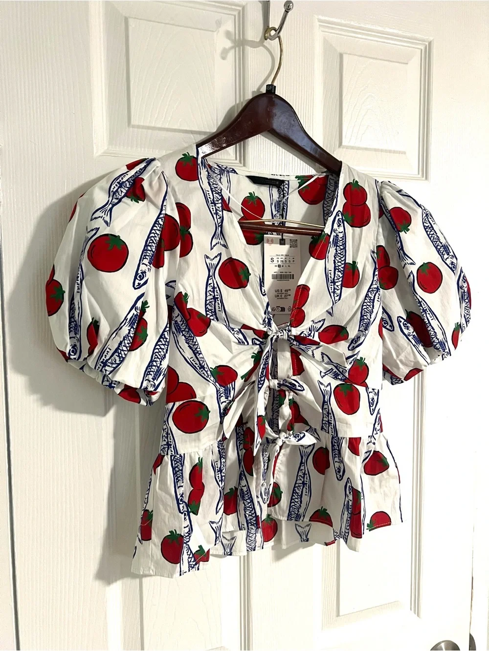 Zara Printed Shirt with Bows - blue/ white - Picture 3 of 8